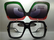 Oversized Square Flip-Up Sunglasses- Black Red Green