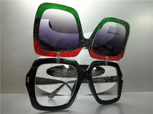Oversized Square Flip-Up Sunglasses- Black Red Green