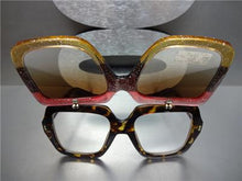 Oversized Square Flip-Up Sunglasses- Tortoise Frame/ Multi- Color Flip Frame