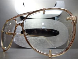 Metal Frame Clear Lens Aviator Glasses- Rose Gold