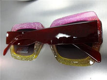 Square Thick Frame Sunglasses- Red/Pink/Yellow