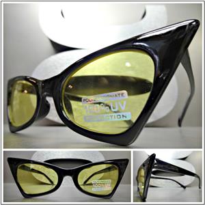 Retro Cat Eye Sunglasses- Black Frame/Yellow Lens