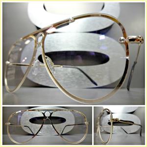 Flat Clear Lens Aviator Glasses- Gold