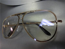 Flat Clear Lens Aviator Glasses- Gold