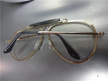 Flat Clear Lens Aviator Glasses- Gold