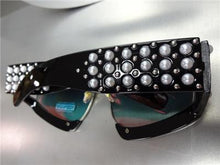 Oversized Pearl Sunglasses- Black Frame/ Mirrored Lens