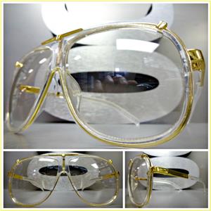 Retro Aviator Clear Lens Glasses- Transparent & Gold
