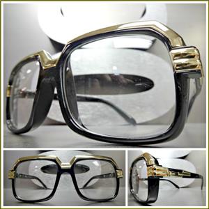 Rapper Style Clear Lens Glasses- Black & Gold