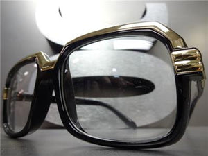 Rapper Style Clear Lens Glasses- Black & Gold