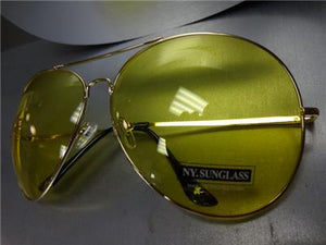 Oversized Classic Aviator Sunglasses- Yellow Lens