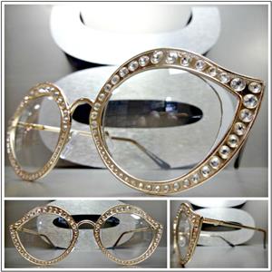 Sparkly Cat Eye Clear Lens Glasses- Rose Gold