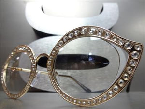 Sparkly Cat Eye Clear Lens Glasses- Rose Gold