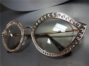 Sparkly Cat Eye Clear Lens Glasses- Rose Gold