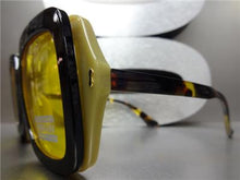 Oversized Square Flip-Up Sunglasses- Beige Frame/ Yellow Lens