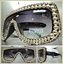 Gold Studded Crystal Bling Shield Sunglasses