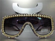 Gold Studded Crystal Bling Shield Sunglasses