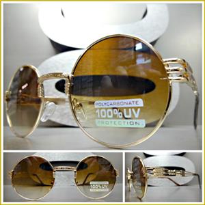 Vintage Round Rose Gold Frame Sunglasses- Brown Lens