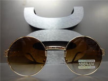 Vintage Round Rose Gold Frame Sunglasses- Brown Lens