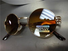 Vintage Round Rose Gold Frame Sunglasses- Brown Lens