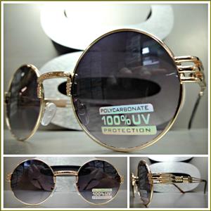 Vintage Round Rose Gold Frame Sunglasses- Black Lens
