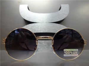 Vintage Round Rose Gold Frame Sunglasses- Black Lens
