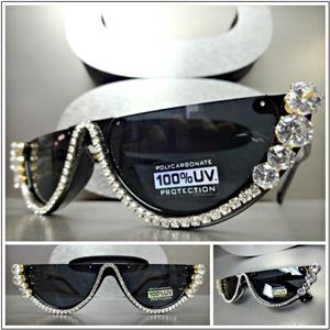 Half Lens Bling Cat Eye Sunglasses- Black Frame