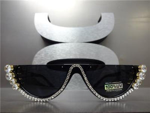 Half Lens Bling Cat Eye Sunglasses- Black Frame
