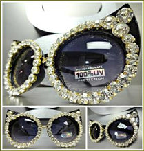 Large Rhinestone Embellished Cat Eye Sunglasses- Black