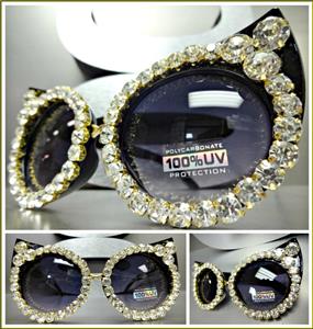 Retro Rhinestone Cat Eye Sunglasses- Black Frame/ Brown Rhinestones – SAAK  EYEWEAR