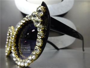 Large Rhinestone Embellished Cat Eye Sunglasses- Black