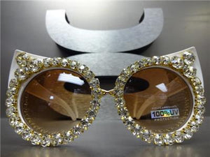 Large Rhinestone Embellished Cat Eye Sunglasses- White