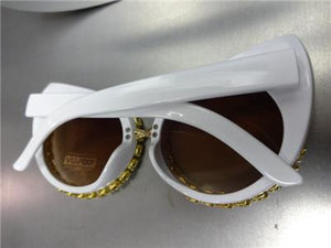 Large Rhinestone Embellished Cat Eye Sunglasses- White