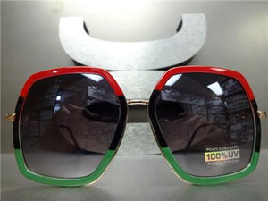 Bold Hexagon Sunglasses- Red, Black & Green