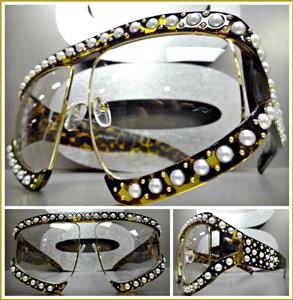 Oversized Pearl Clear Lens Glasses- Tortoise