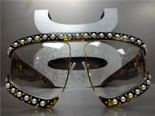 Oversized Pearl Clear Lens Glasses- Tortoise