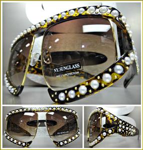 Oversized Pearl Sunglasses- Tortoise