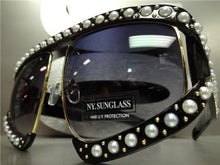 Oversized Pearl Sunglasses- Black w/ Ombre Lens