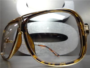 Retro Aviator Clear Lens Glasses- Tortoise & Gold