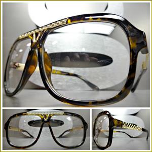 Old School Style Clear Lens Glasses- Tortoise & Gold