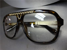 Old School Style Clear Lens Glasses- Tortoise & Gold