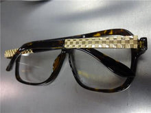 Old School Style Clear Lens Glasses- Tortoise & Gold