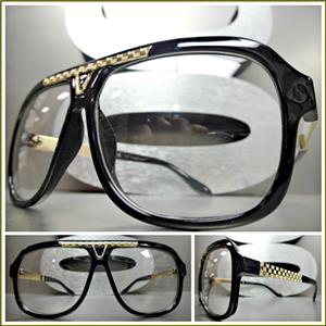 Old School Style Clear Lens Glasses- Black & Gold