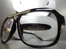 Old School Style Clear Lens Glasses- Black & Gold
