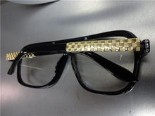 Old School Style Clear Lens Glasses- Black & Gold