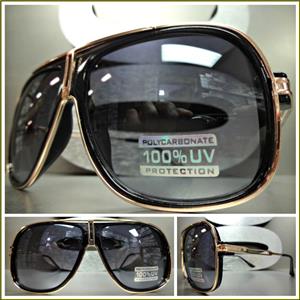 Retro Aviator Style Sunglasses- Black & Rose Gold