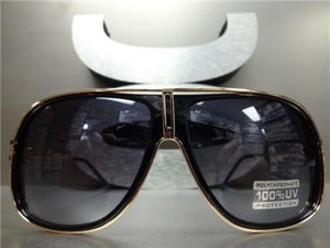 Retro Aviator Style Sunglasses- Black & Rose Gold