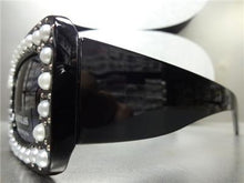 Rectangle Thick Frame Pearl Embellished Sunglasses- Black