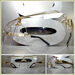 Vintage Shield Style Clear Lens Glasses- Gold