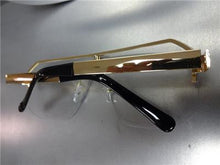 Vintage Shield Style Clear Lens Glasses- Gold