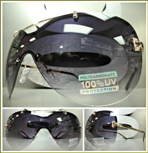 Modern Shield Style Sunglasses- Gold w/ Black Lens
